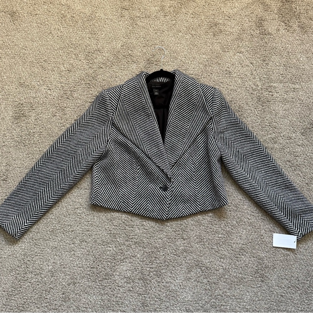 Halogen Black and White Herringbone Blazer
